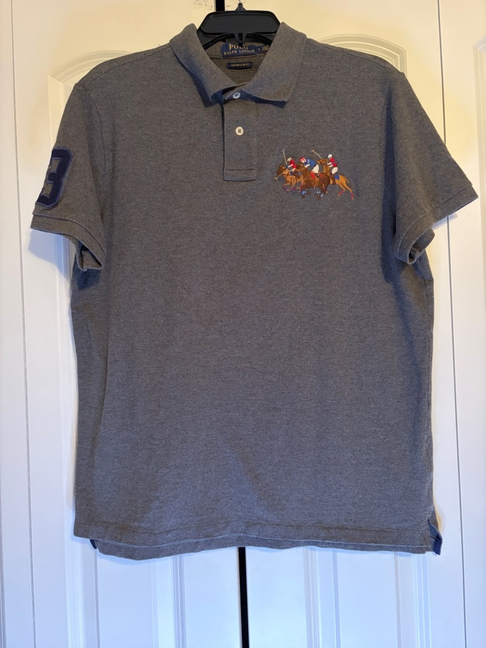 Polo by Ralph Lauren Men’s Gray Polo Shirt with Embroidered Polo Players